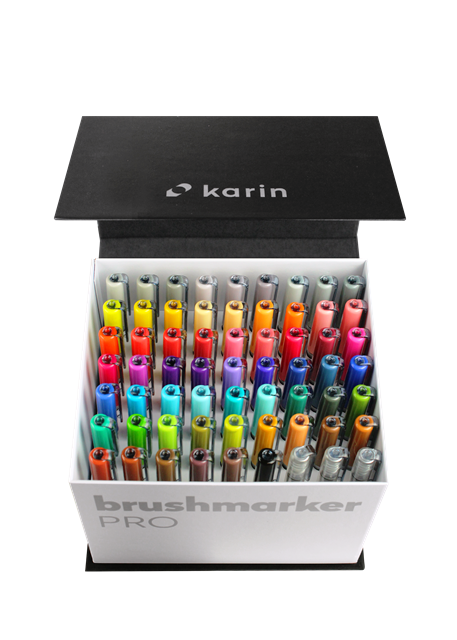 KARIN Brushmarker PRO Mega Box 60 colours + 3 blenders set, FRONT