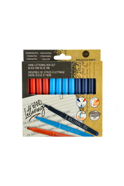 12 Mixed Roller/Handwriting/Fine Pens (Black & Blue)