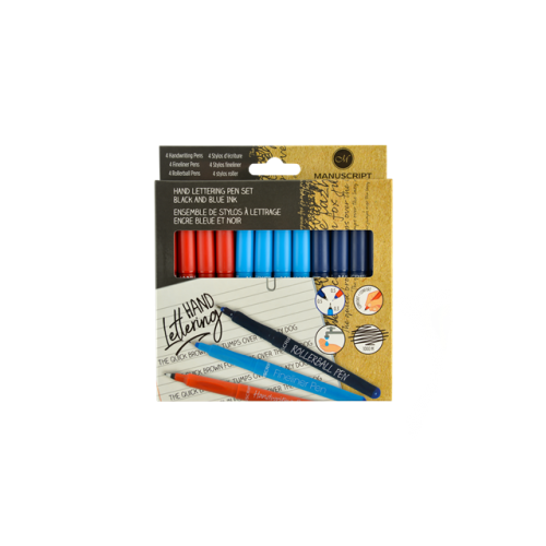 12 Mixed Roller/Handwriting/Fine Pens (Black & Blue)